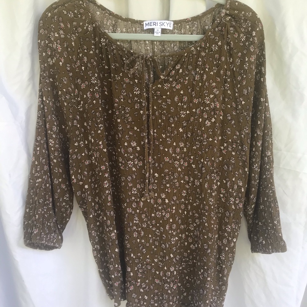 Tie front crinkle cotton top with elastic sleeves💋
